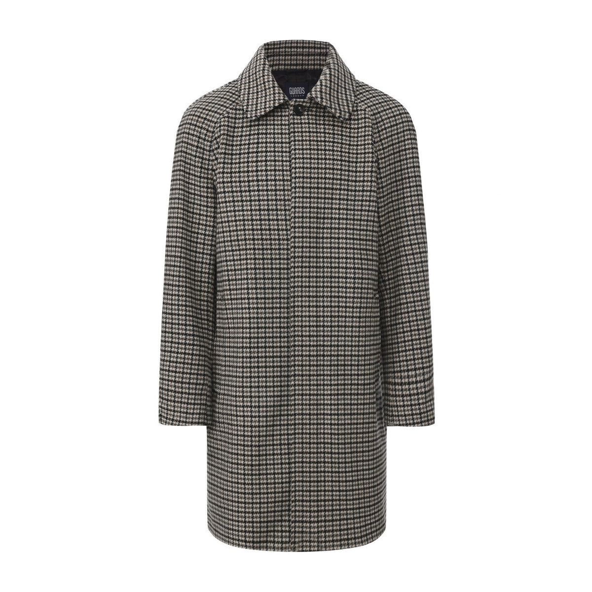 Walter Check Overcoat in Grey, front flat lay with the concealed button front