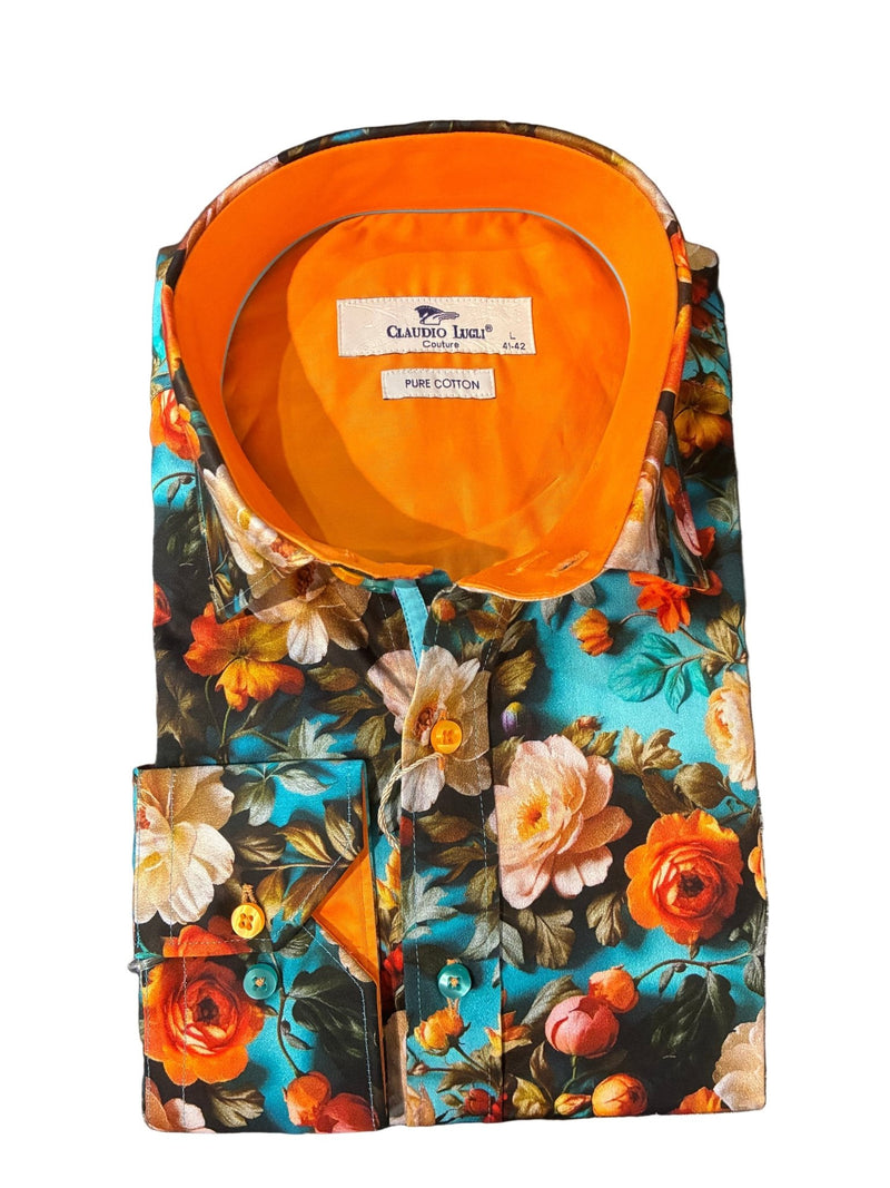 Autumn Flowers On The Stem Print Shirt - Claudio Lugli Shirts