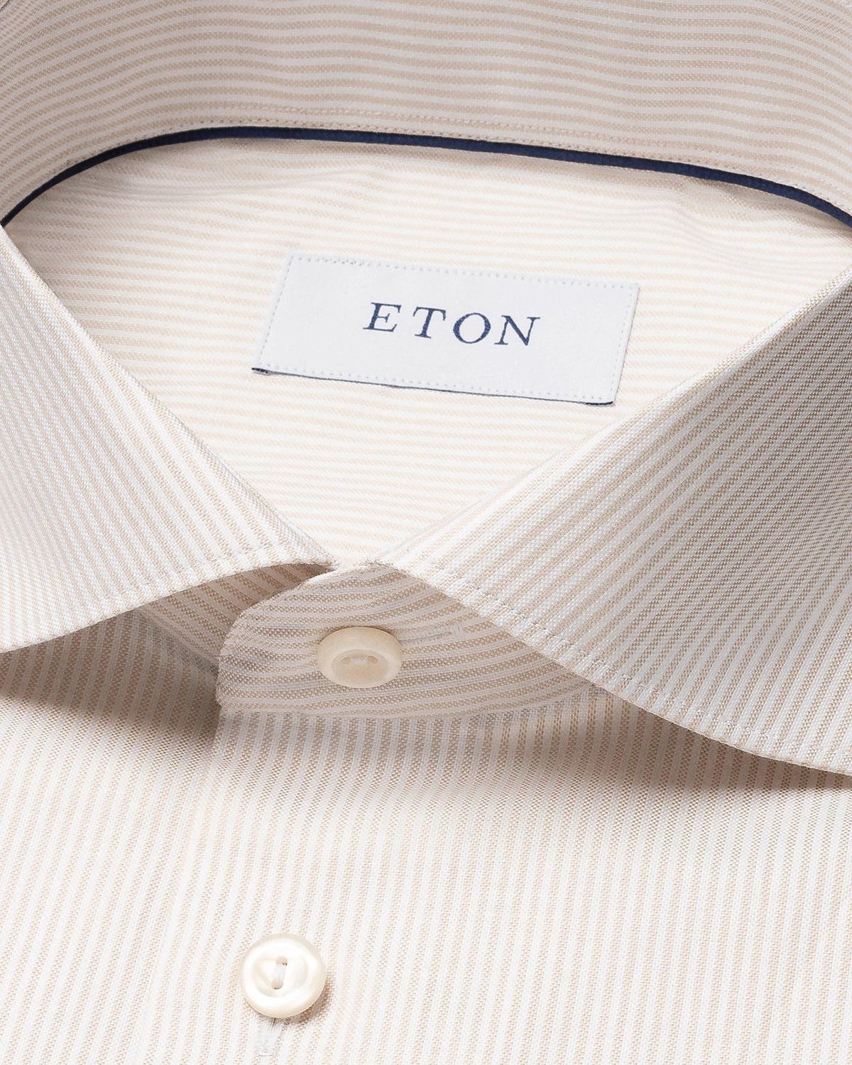 Beige Signature Striped Oxford Shirt - Eton Shirts