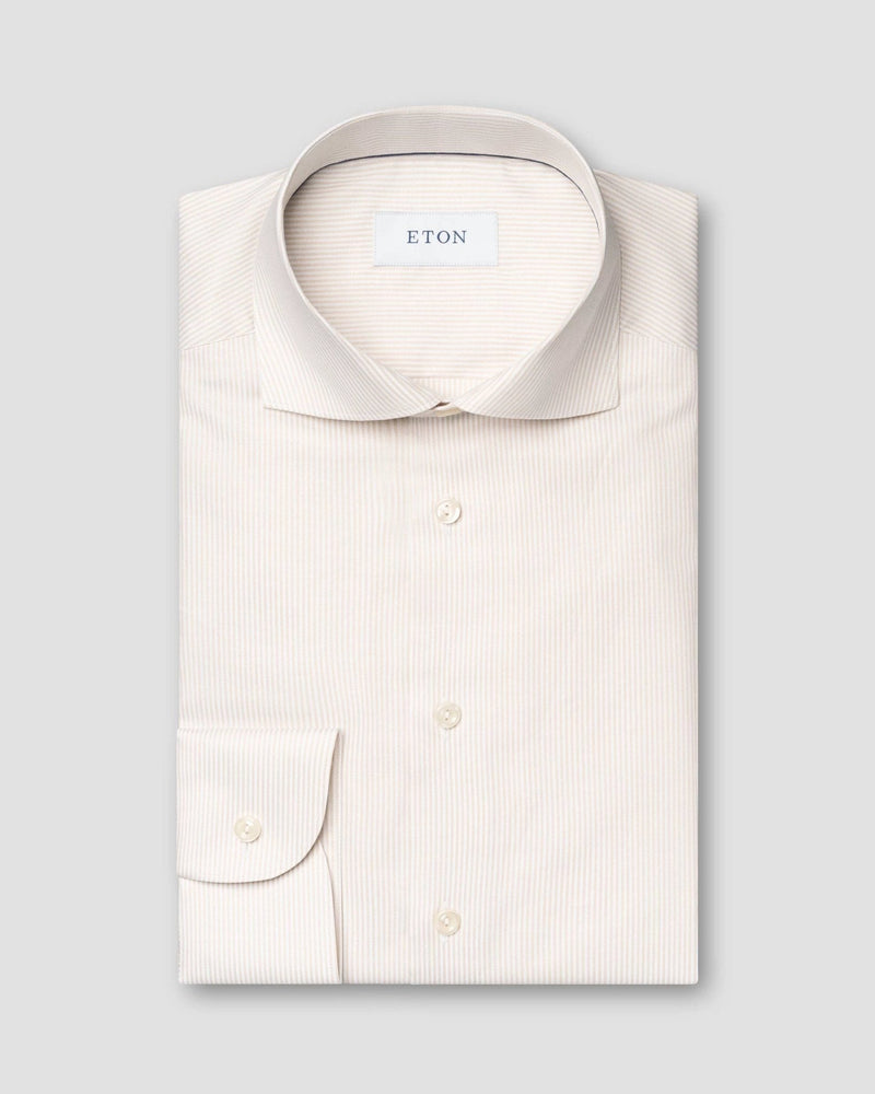 Beige Signature Striped Oxford Shirt - Eton Shirts