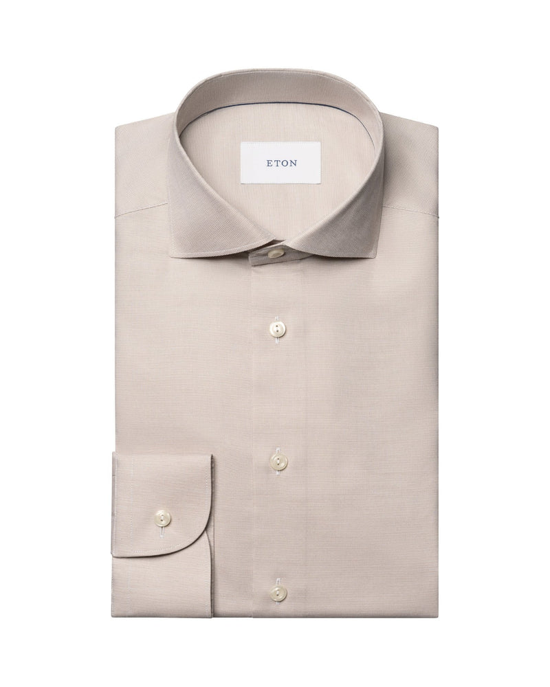 Beige Solid Signature Oxford Shirt - Eton Shirts Shirts