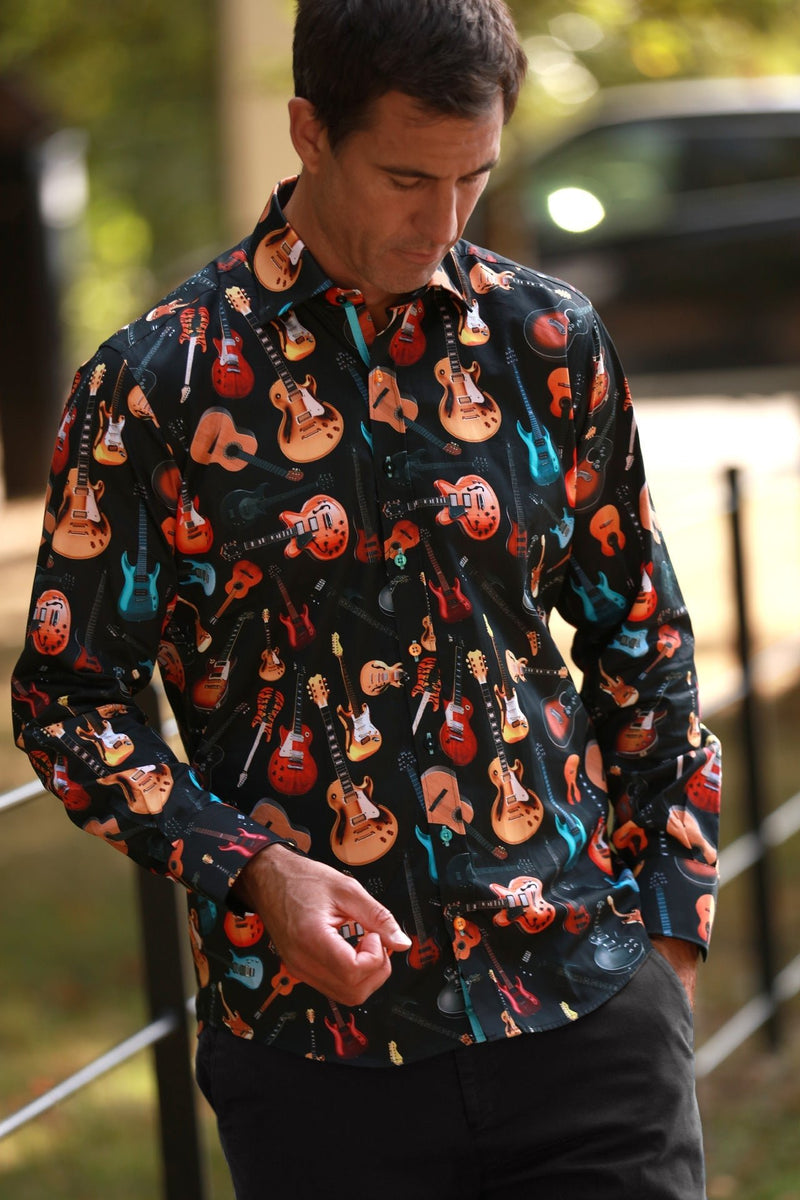 Big Guitar Print Shirt Black - Claudio Lugli