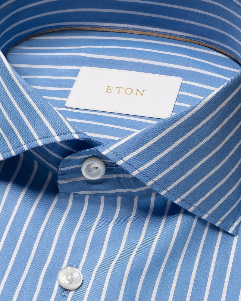 Blue Cotton & Silk Stripe Shirt - Eton Shirts Shirts