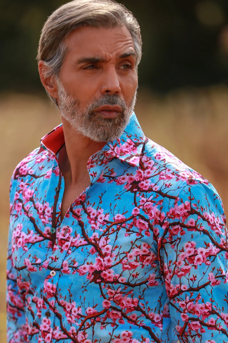 Cherry Blossom Shirt in Blue - Claudio Lugli