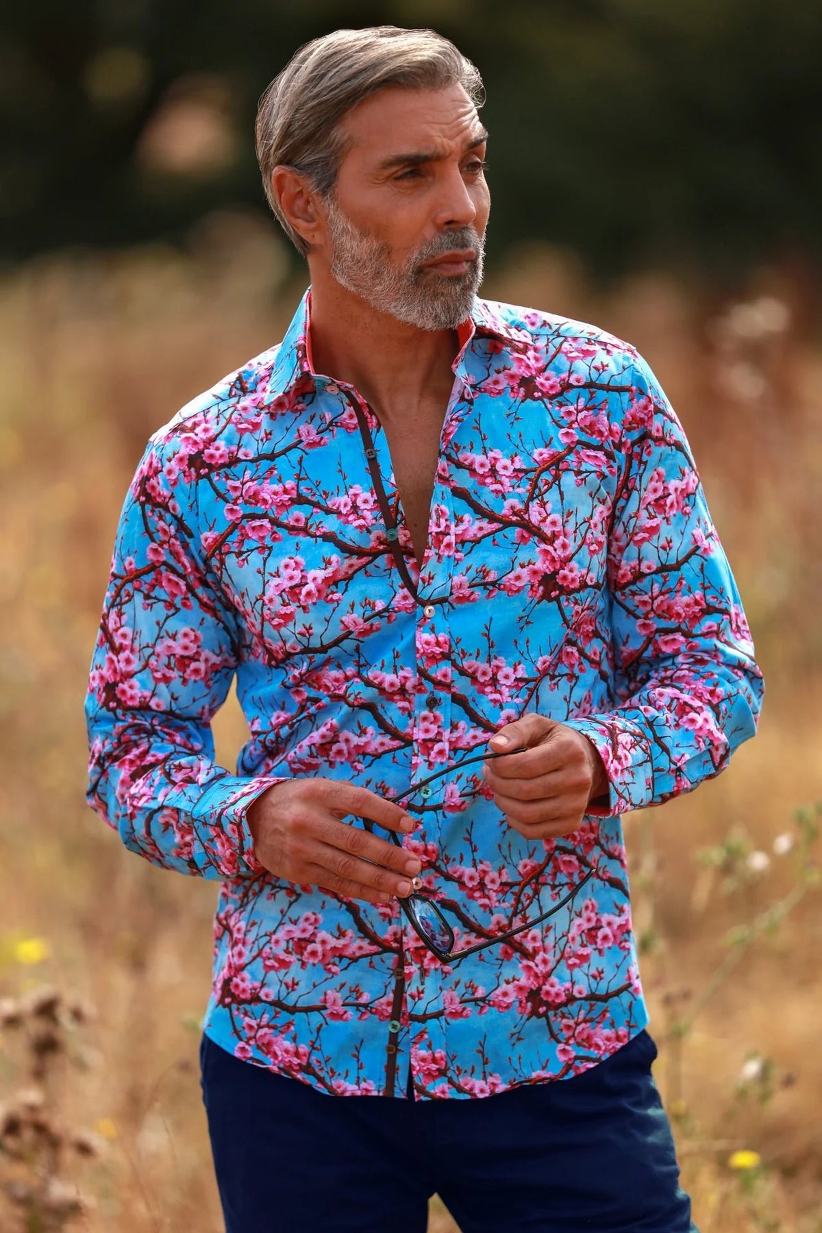 Cherry Blossom Shirt in Blue - Claudio Lugli