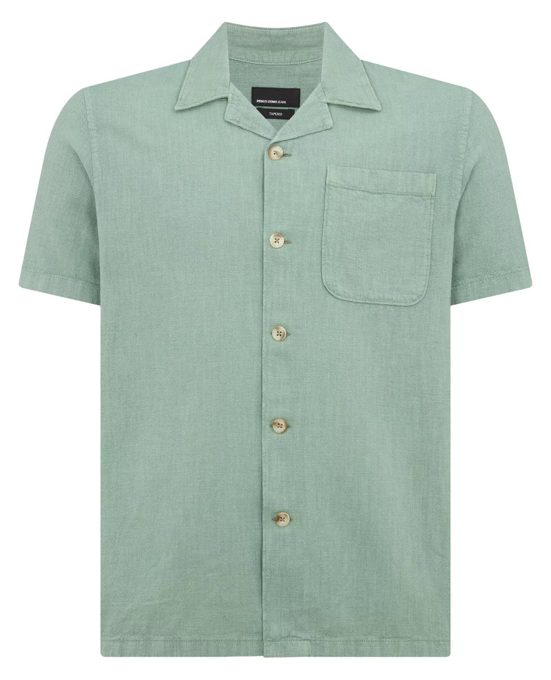 Cuban Collar Linen Shirt Olive - Remus Uomo