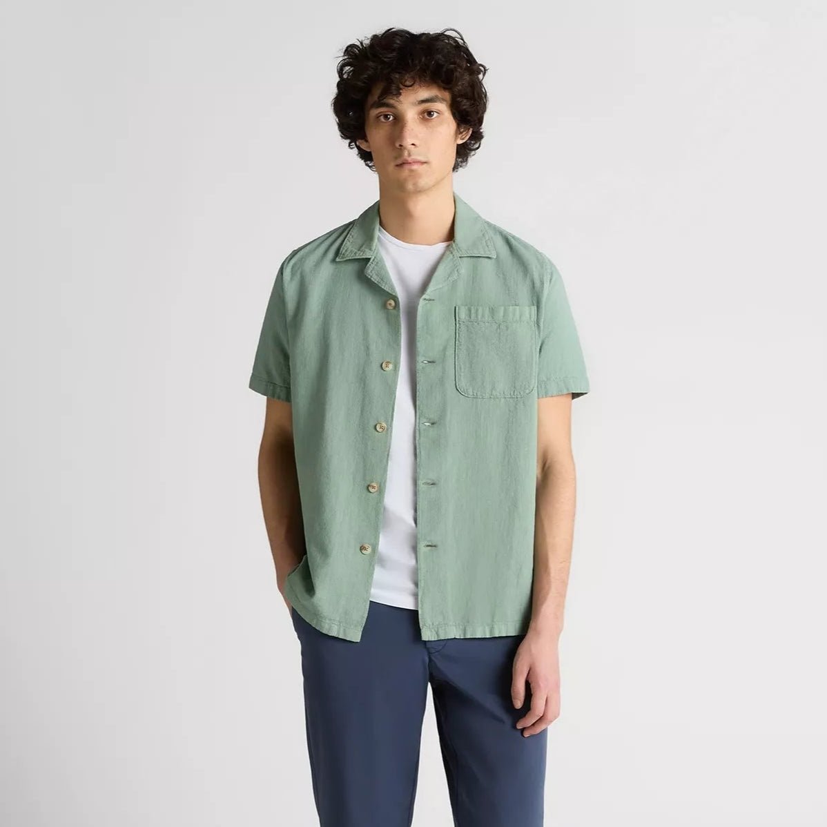 Cuban Collar Linen Shirt Olive - Remus Uomo