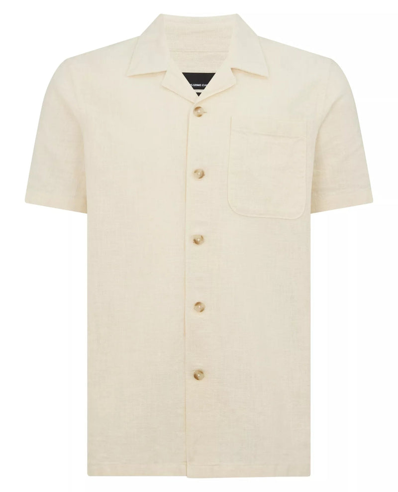 Cuban Collar Linen Shirt Stone - Remus Uomo