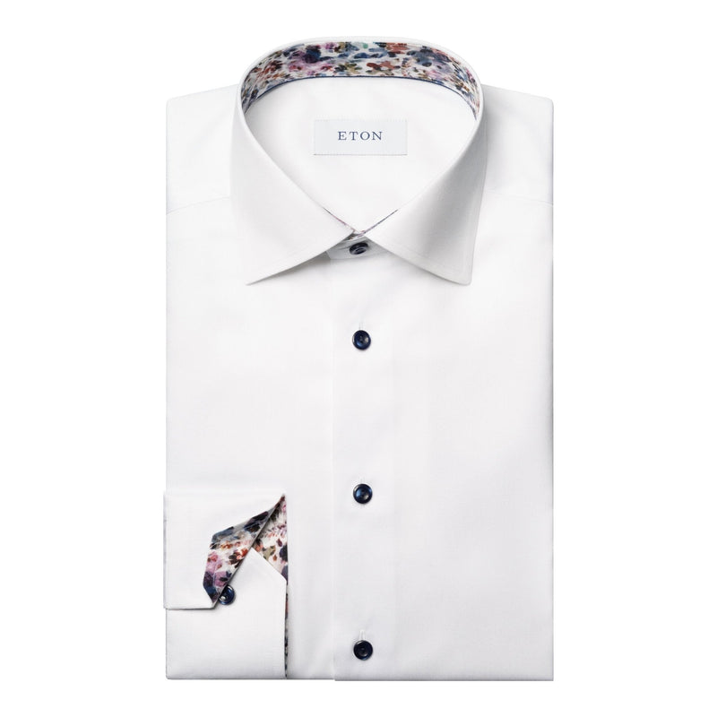 Floral Effect Signature Twill Shirt with Navy Buttons - Eton Shirts