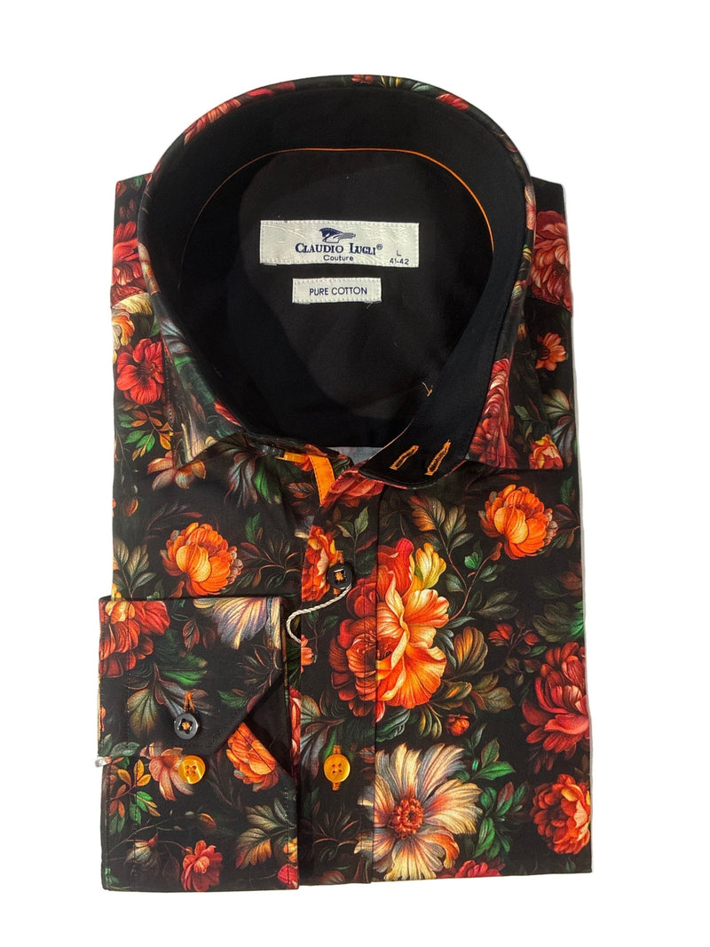 Floral in Shades of Orange Shirt - Claudio Lugli Shirts