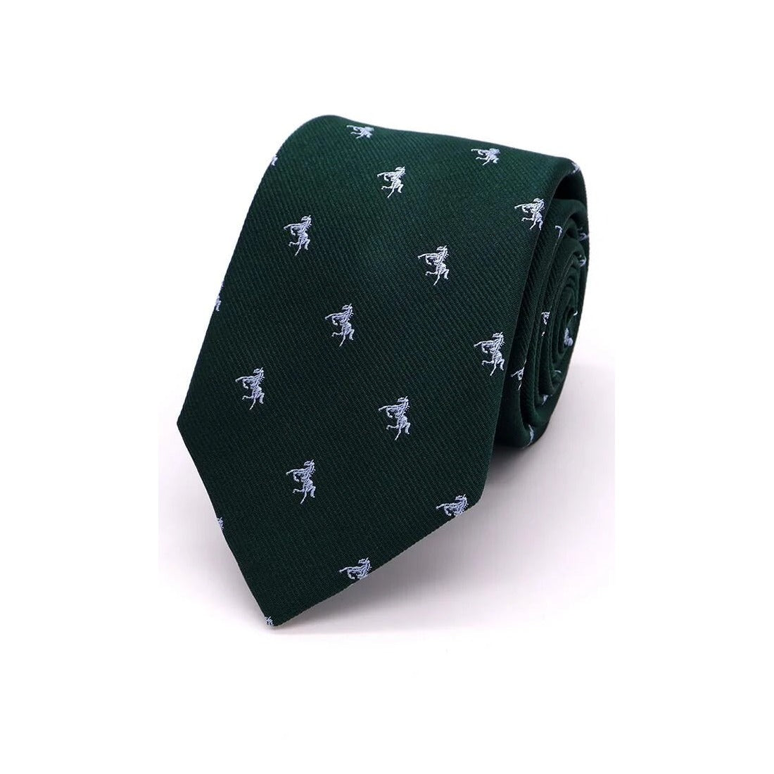 Horse Silk Tie Sky on Green - Leonard Silver