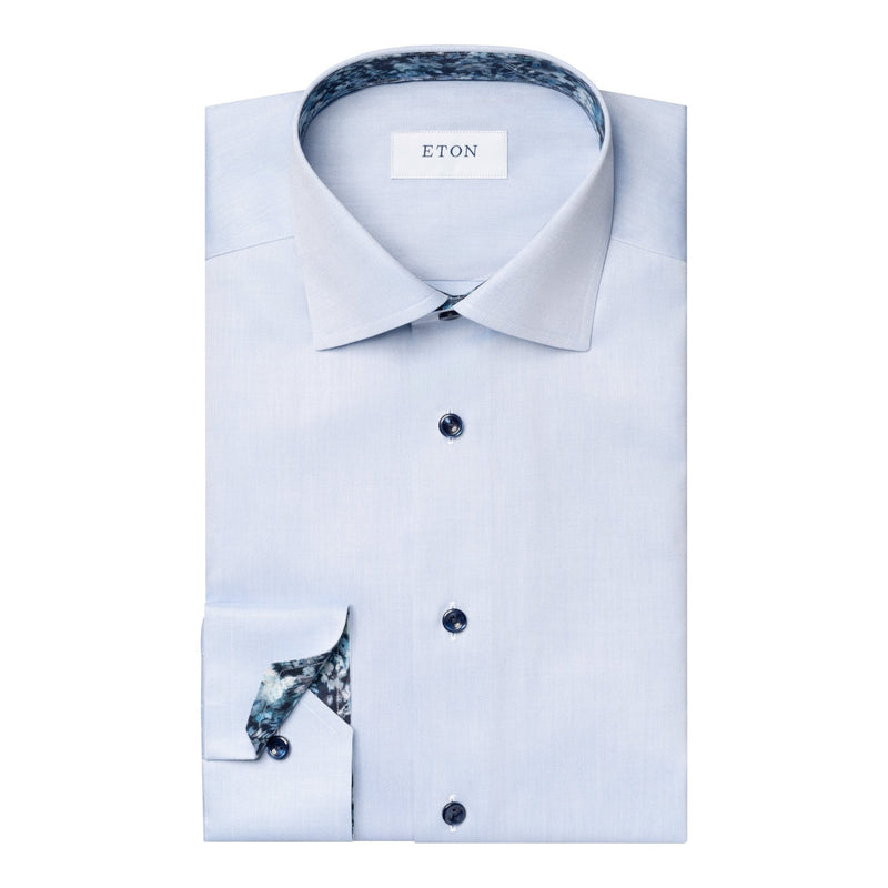 Light Blue Floral Effect Signature Twill Shirt - Eton Shirts Shirts
