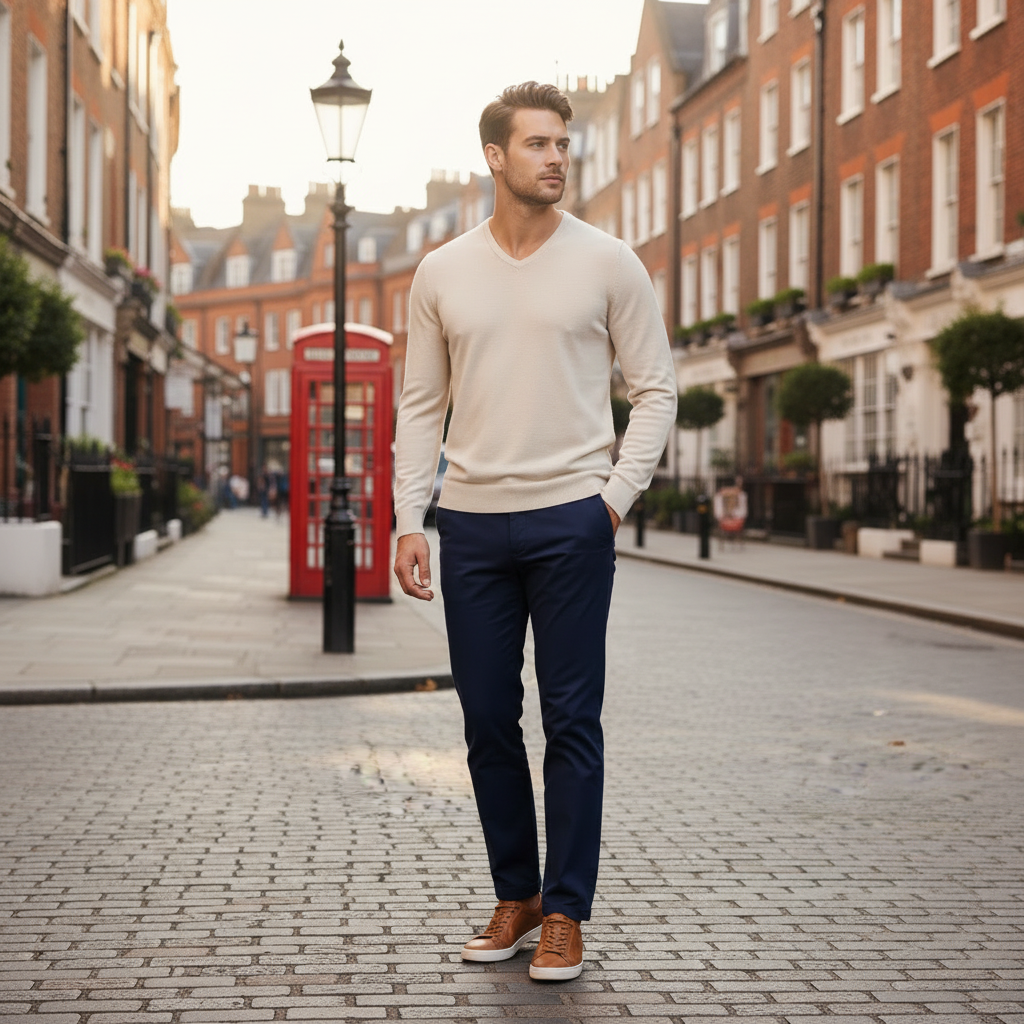 Merino Grey V Neck Pullover - Thomas Maine