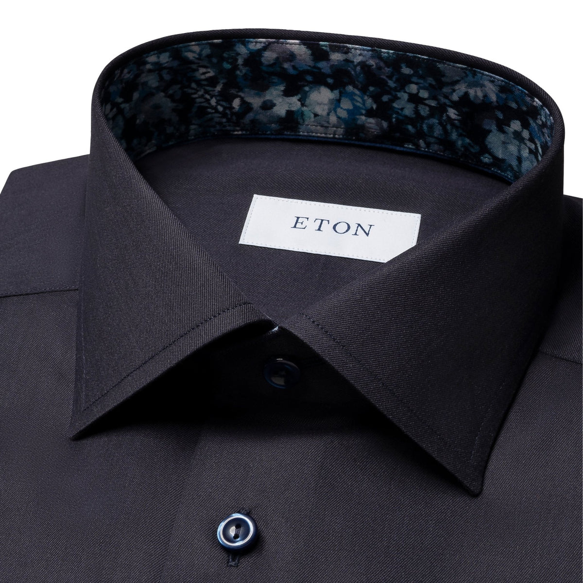 Navy Floral Effect Signature Twill Shirt - Eton Shirts Shirts
