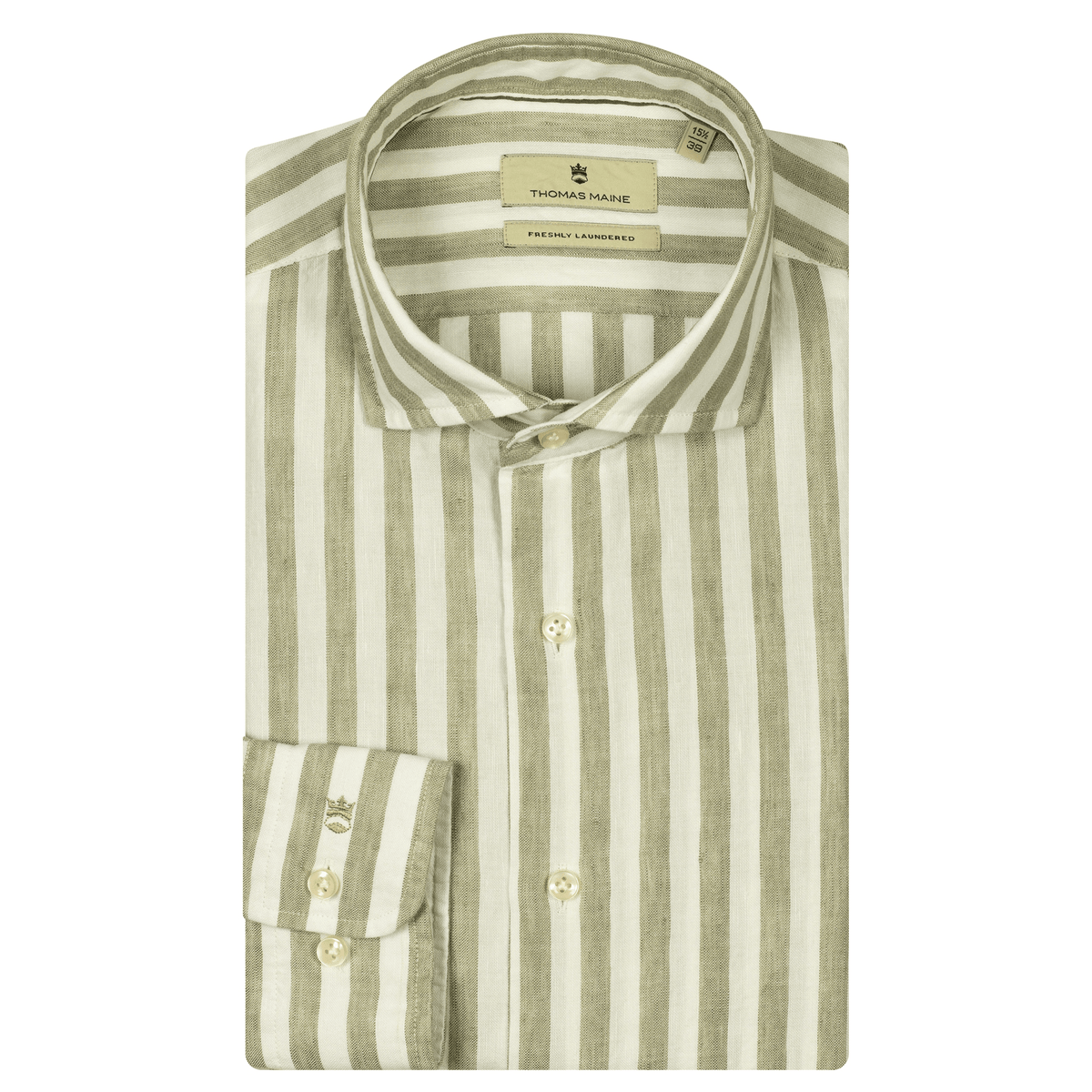 Pistachio Striped Long Sleeved Linen Shirt - Thomas Maine
