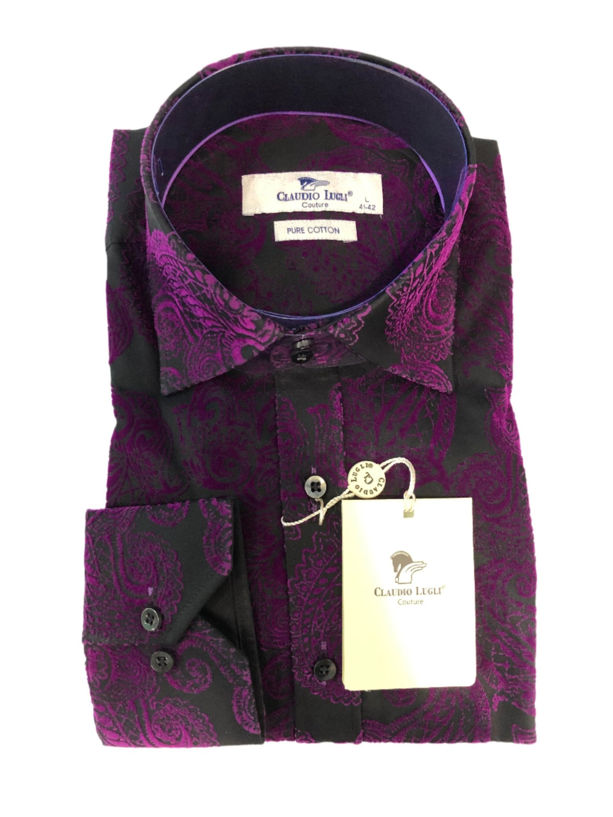 Purple Flower Flock Print Shirt - Claudio Lugli
