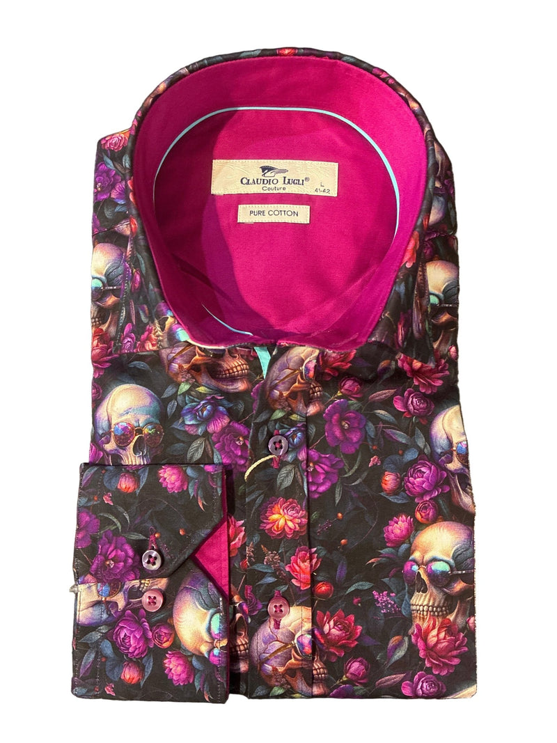 Purple Rose Skull Shirt - Claudio Lugli Shirts