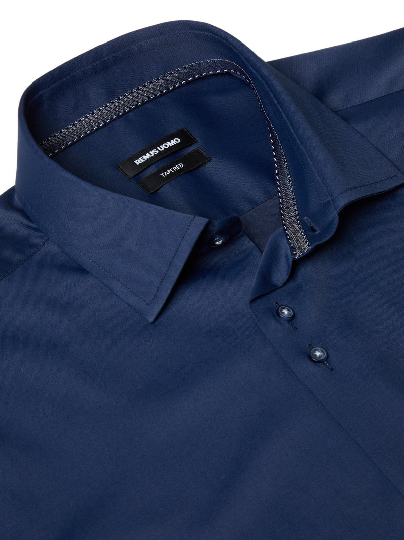 Remus Navy Short Sleeve Stretch Shirt - Leonard Silver Shirts