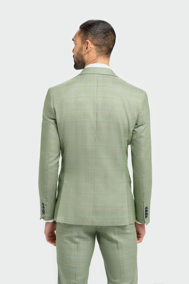 Sage Green Check Peak Lapel Jacket - Leonard Silver Blazers