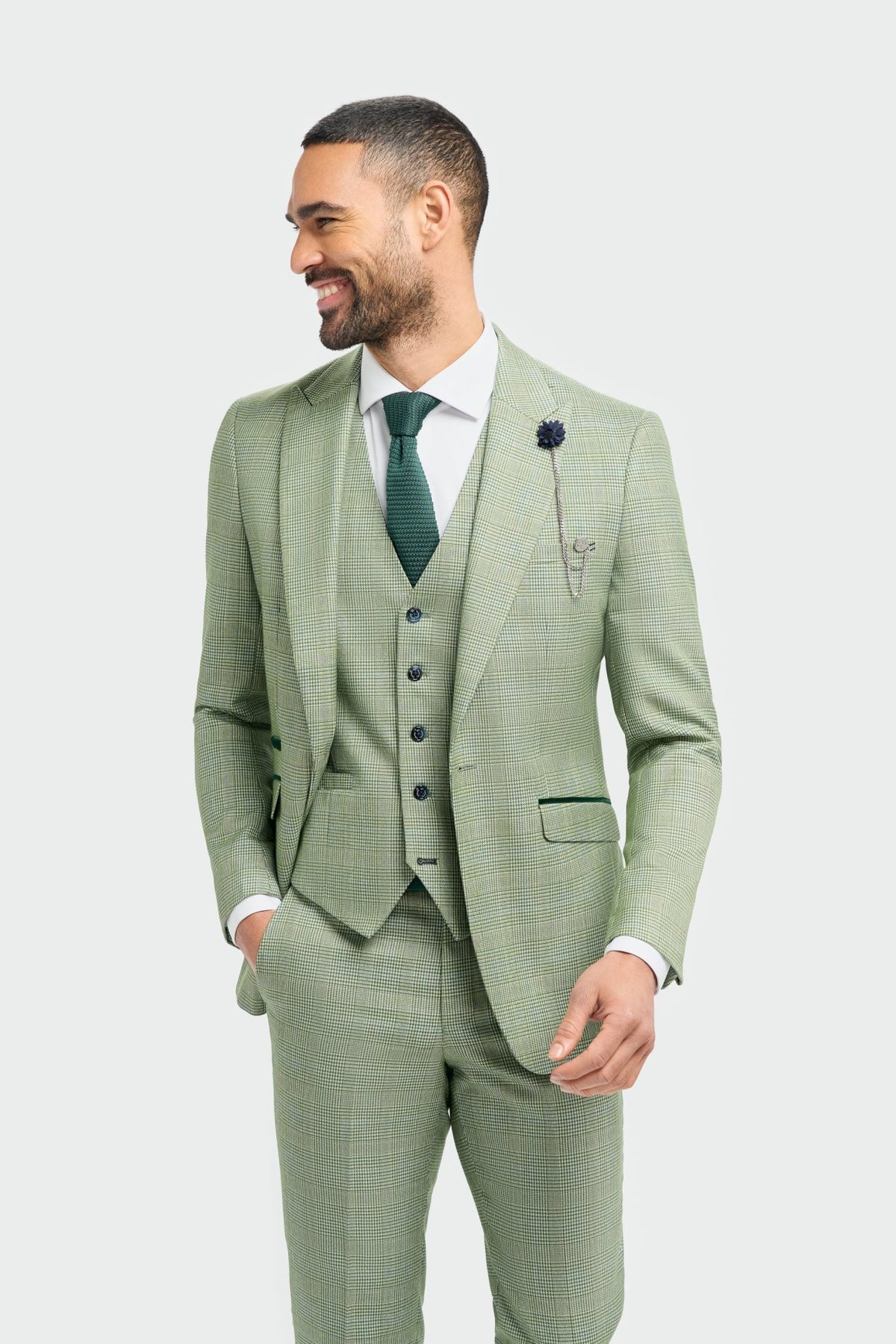 Sage Green Check Peak Lapel Jacket - Leonard Silver Blazers
