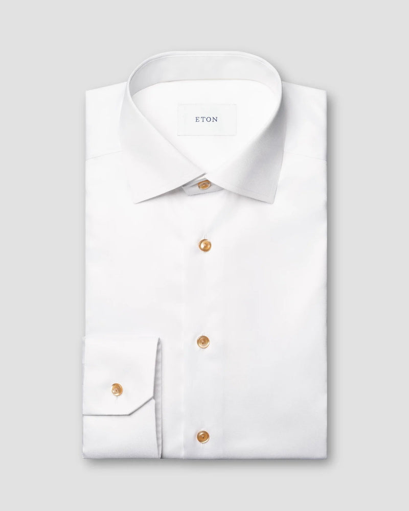 Solid Signature Twill Shirt with Beige Buttons - Eton Shirts