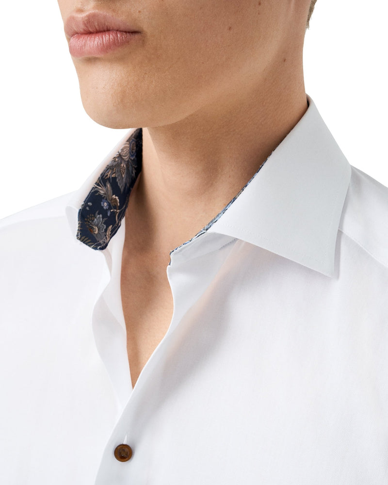 White Floral Effect Signature Twill Shirt (Beige Buttons) - Eton Shirts Shirts