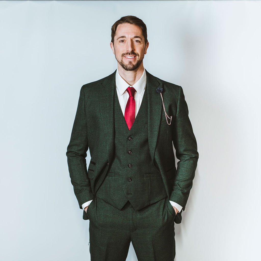 Green Check 3-Piece Peak Lapel Suit | Leonard Silver Green Check 3-Piece Peak Lapel Suit | Leonard Silver