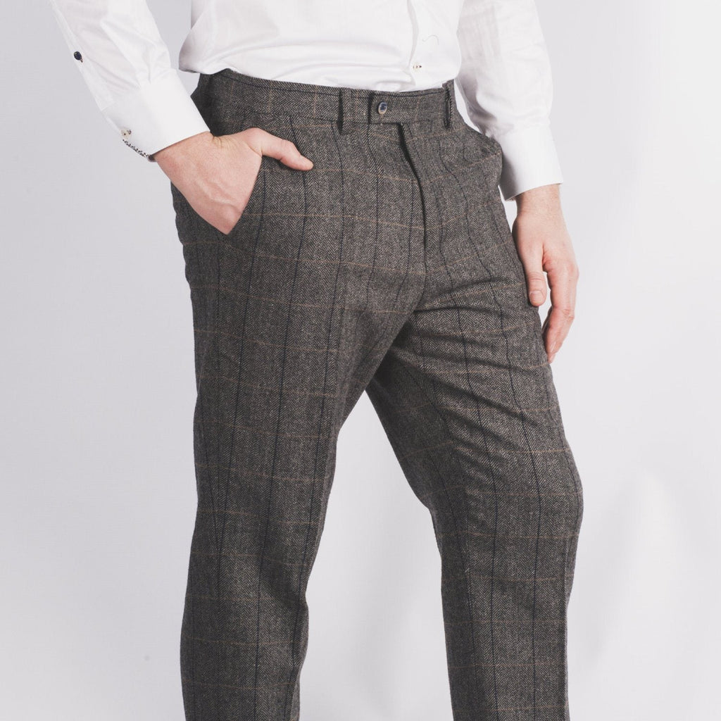 House Of Cavani Martez 3 Piece Wool Suit Herringbone Tweed Grey In Gray