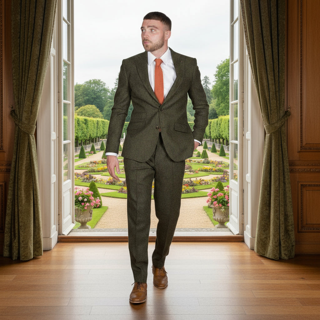 Hunter Green Plain Weave Tweed Suit - Torre