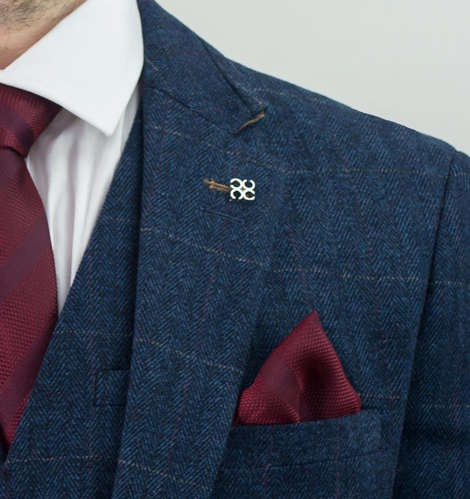 Navy Tweed Check Waistcoat - Leonard Silver
