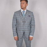 Sky Blue Check Suit - Gibson London