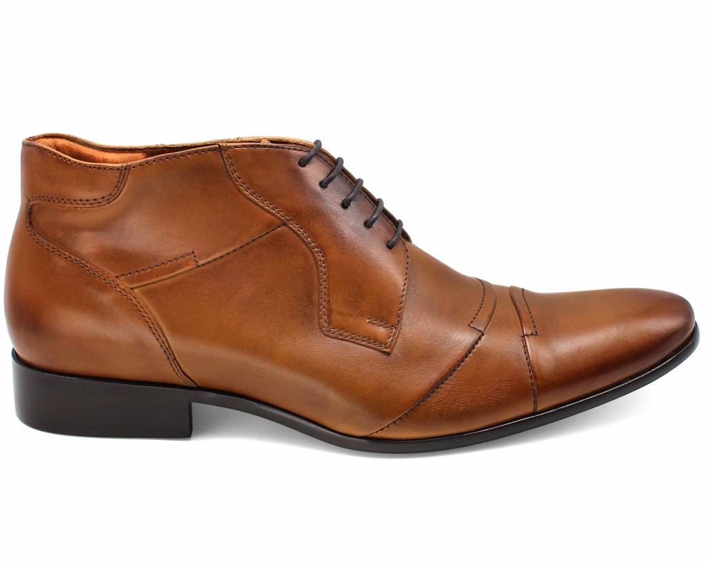 Lacuzzo brown Italian style ankle boot, outside profile showing the hand-painted shading and toe cap