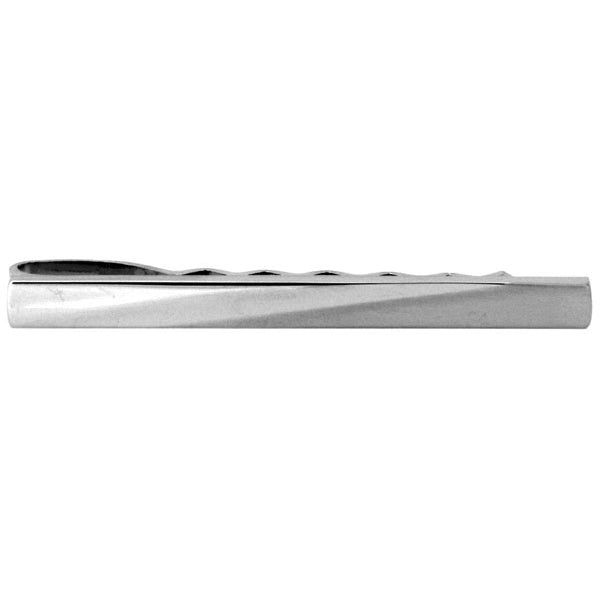 Diagonal Brushed Rhodium Tie Slide - Leonard Silver - front