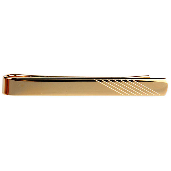 Diagonal Line End Gold Plated Tie Slide - Leonard Silver - front view