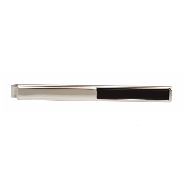 Half Onyx Rhodium Plated Tie Slide - Leonard Silver - front view