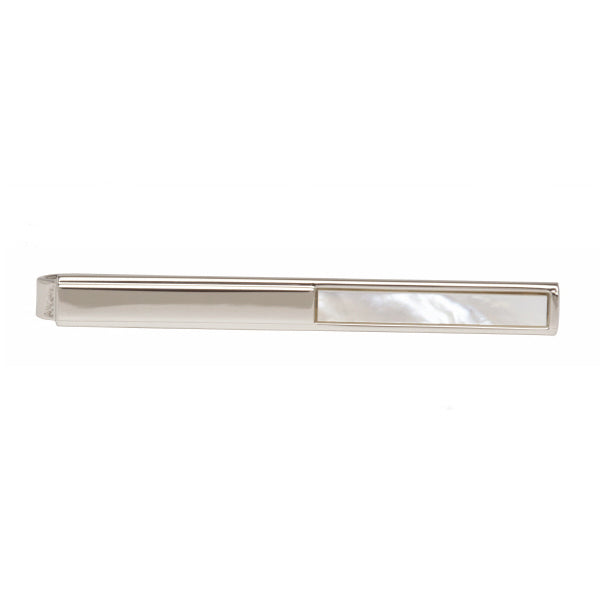 Half Mother of Pearl Rhodium Plated Tie Slide - Leonard Silver - front