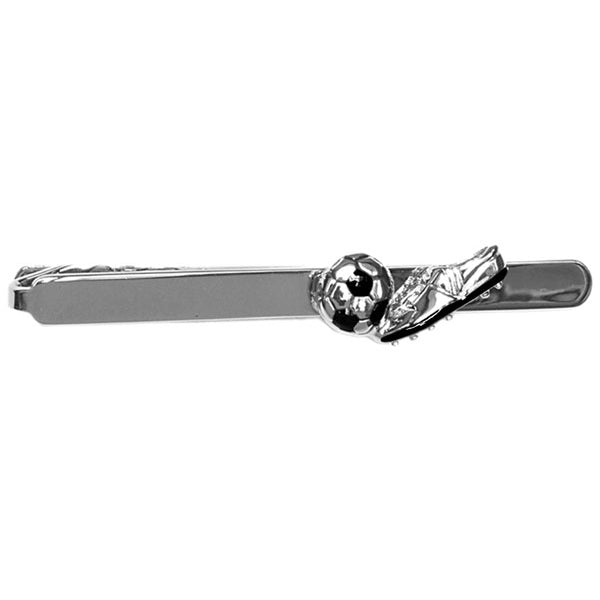 Football Boot And Ball Rhodium Tie Bar - Leonard Silver - front view
