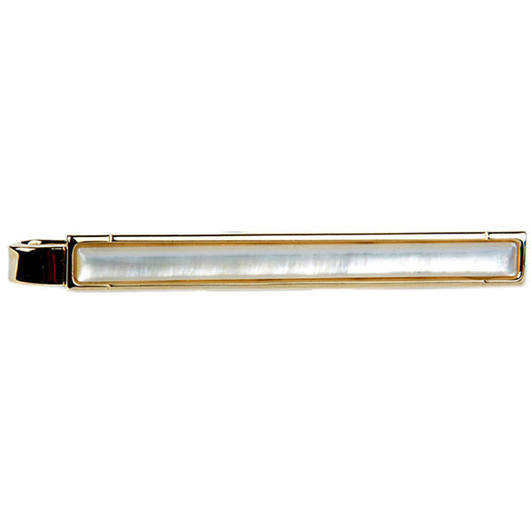 Mother of Pearl Gold Plated Tie Slide - Leonard Silver - front