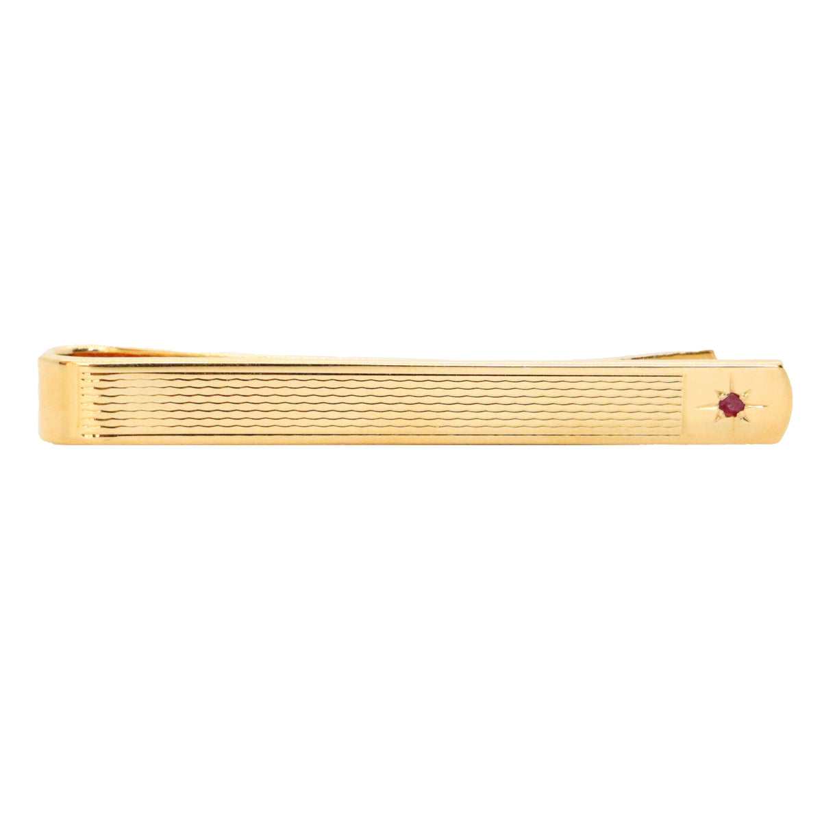 Ruby Star Set Barley Pattern Gold Plated Tie Slide - Leonard Silver - front