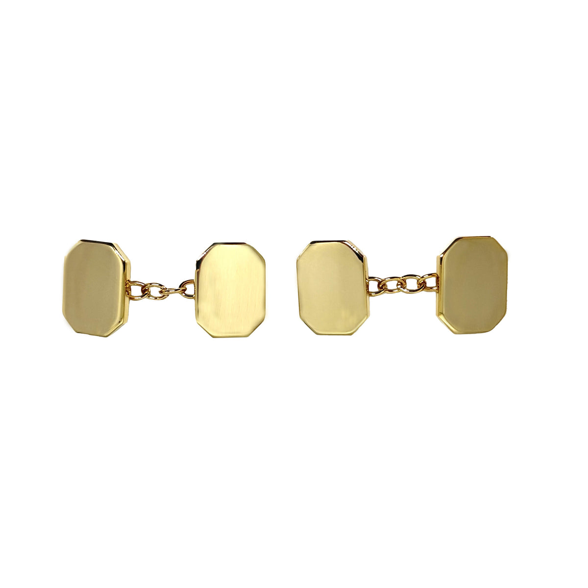 Gold Plated Cut Corner Rectangle Chain Link Cufflinks - Leonard Silver - pair shown front and reverse