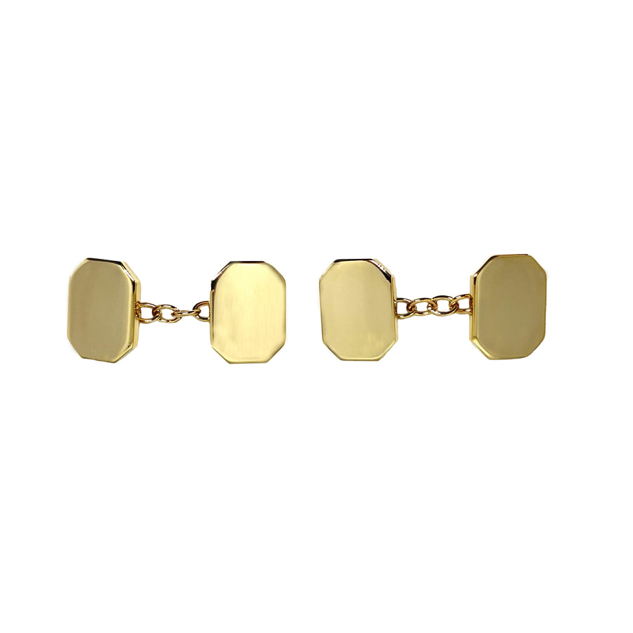 Gold Plated Cut Corner Rectangle Chain Link Cufflinks - Leonard Silver - pair shown front and reverse