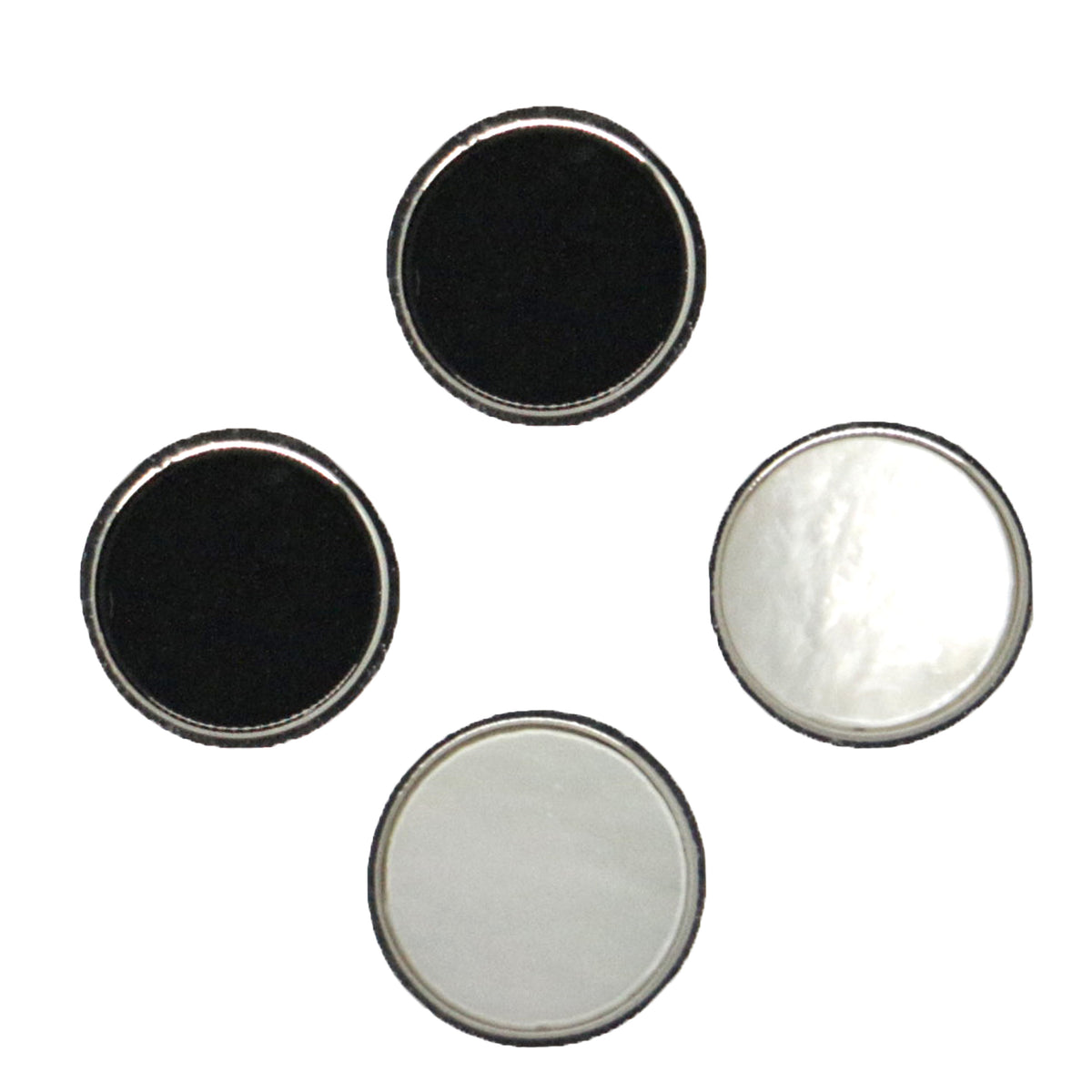 Mother of Pearl & Onyx Reversible Rhodium Dress Studs - Leonard Silver - four studs, onyx and mother of pearl faces