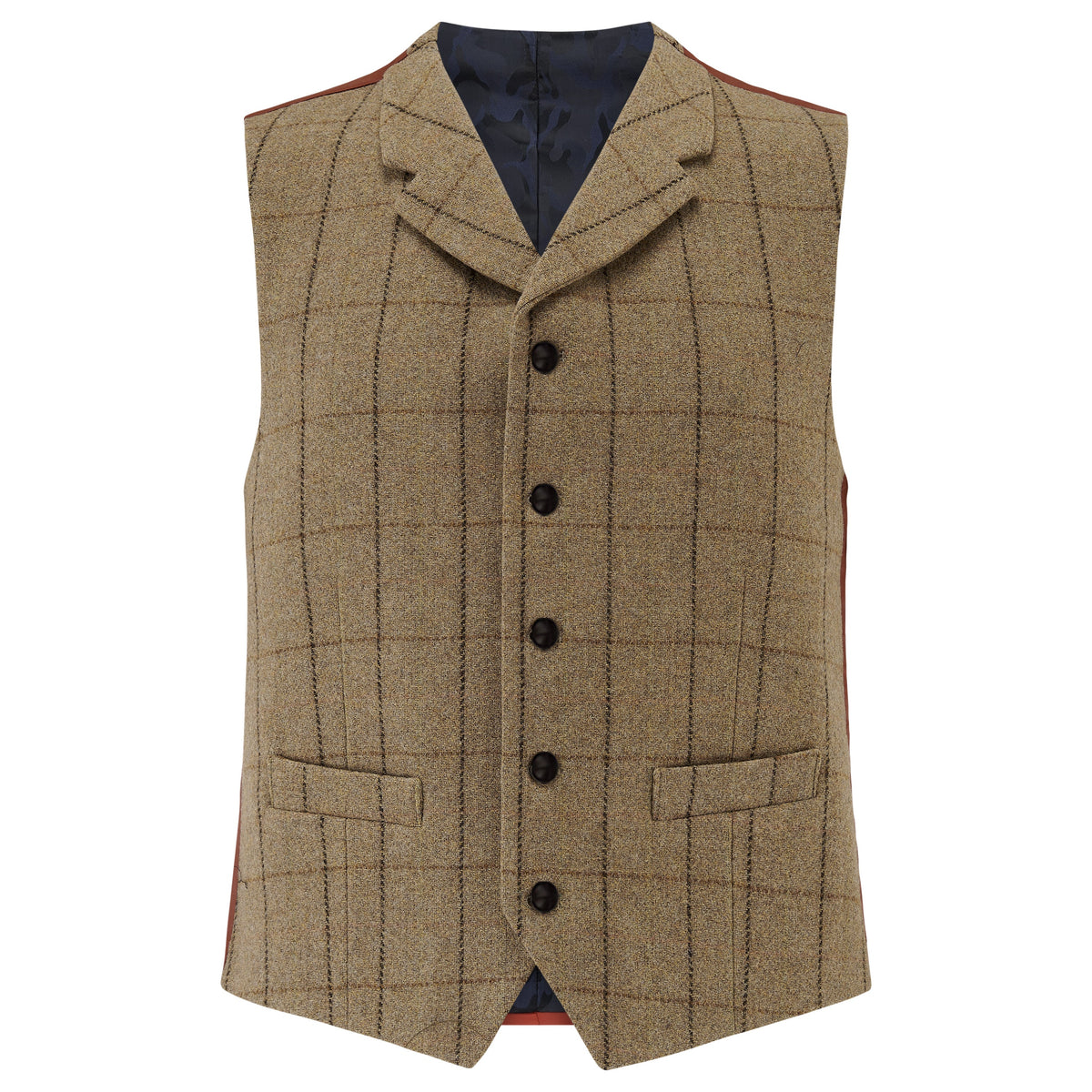 Sherwood wool waistcoat in Tan Windowpane, front flat view