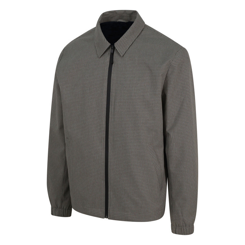 Martelloz coach jacket in Check, front flat view with contrast black zip