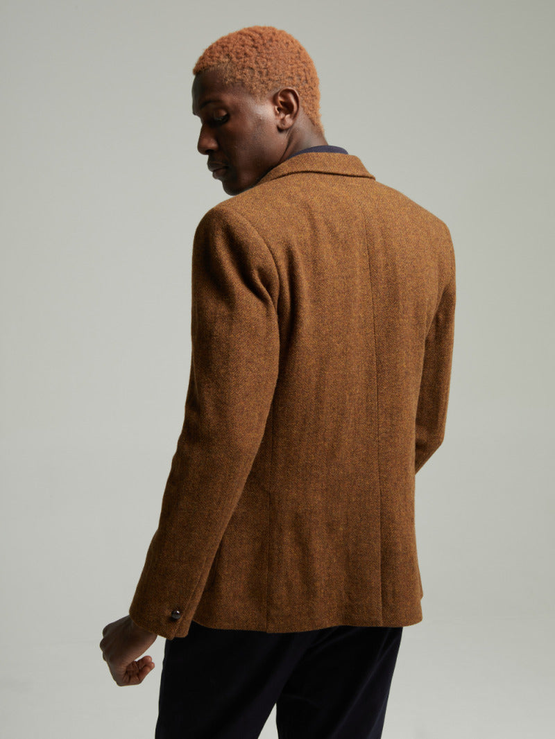 Back view of the Allenby tweed blazer in Brown on a model