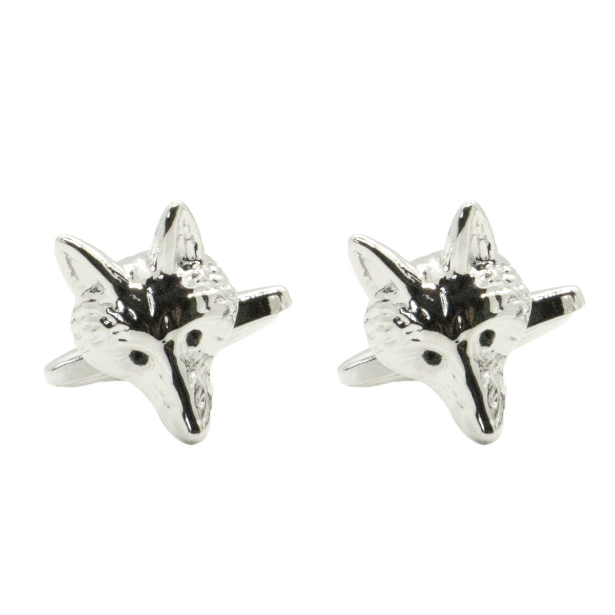 Fox Head Cufflinks with Black Crystal Eyes - Leonard Silver - pair, front view