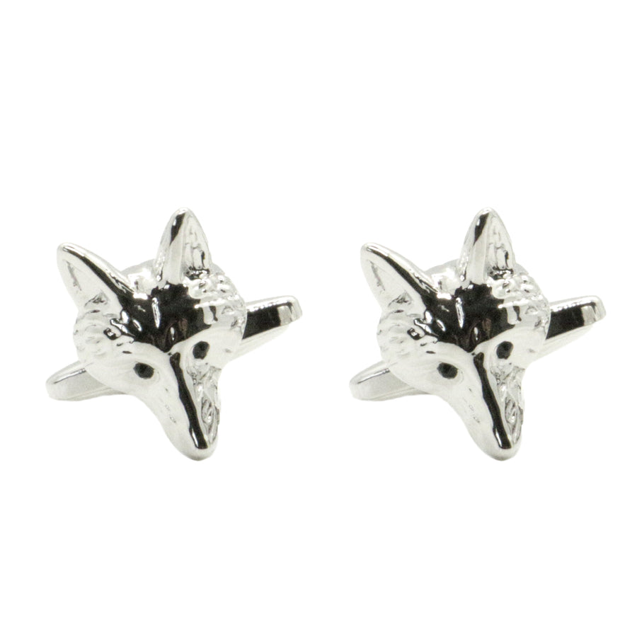 Fox Head Cufflinks with Black Crystal Eyes - Leonard Silver - pair, front view