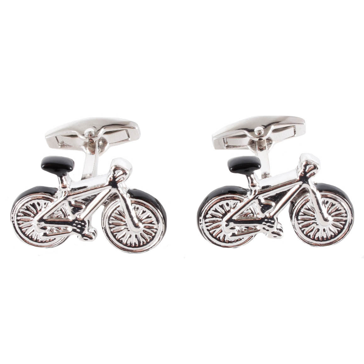 Silver Tone Bicycle Cufflinks With Black Detail - Leonard Silver - pair with swivel bar fittings