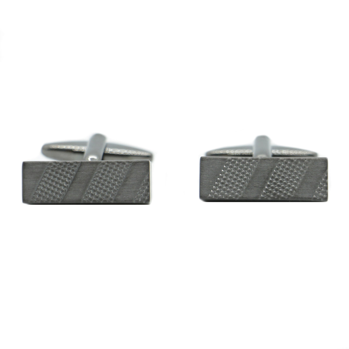 Gun Metal Engine Turned Bar Cufflinks - Leonard Silver - pair shown front on
