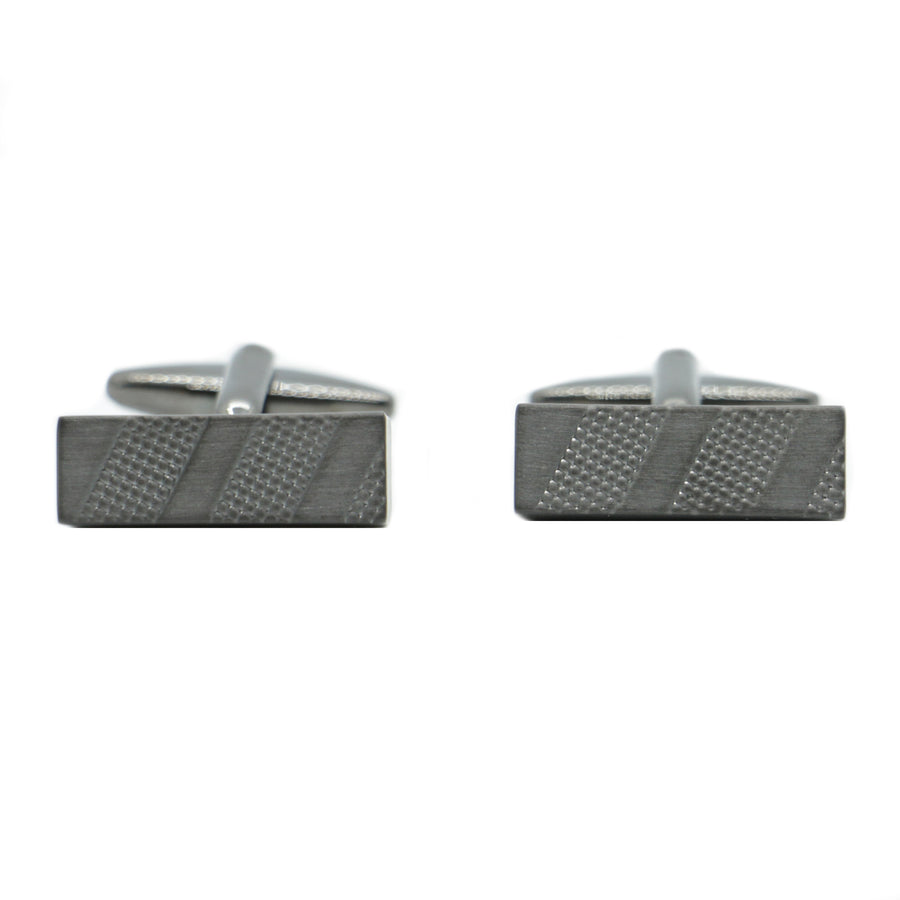 Gun Metal Engine Turned Bar Cufflinks - Leonard Silver - pair shown front on